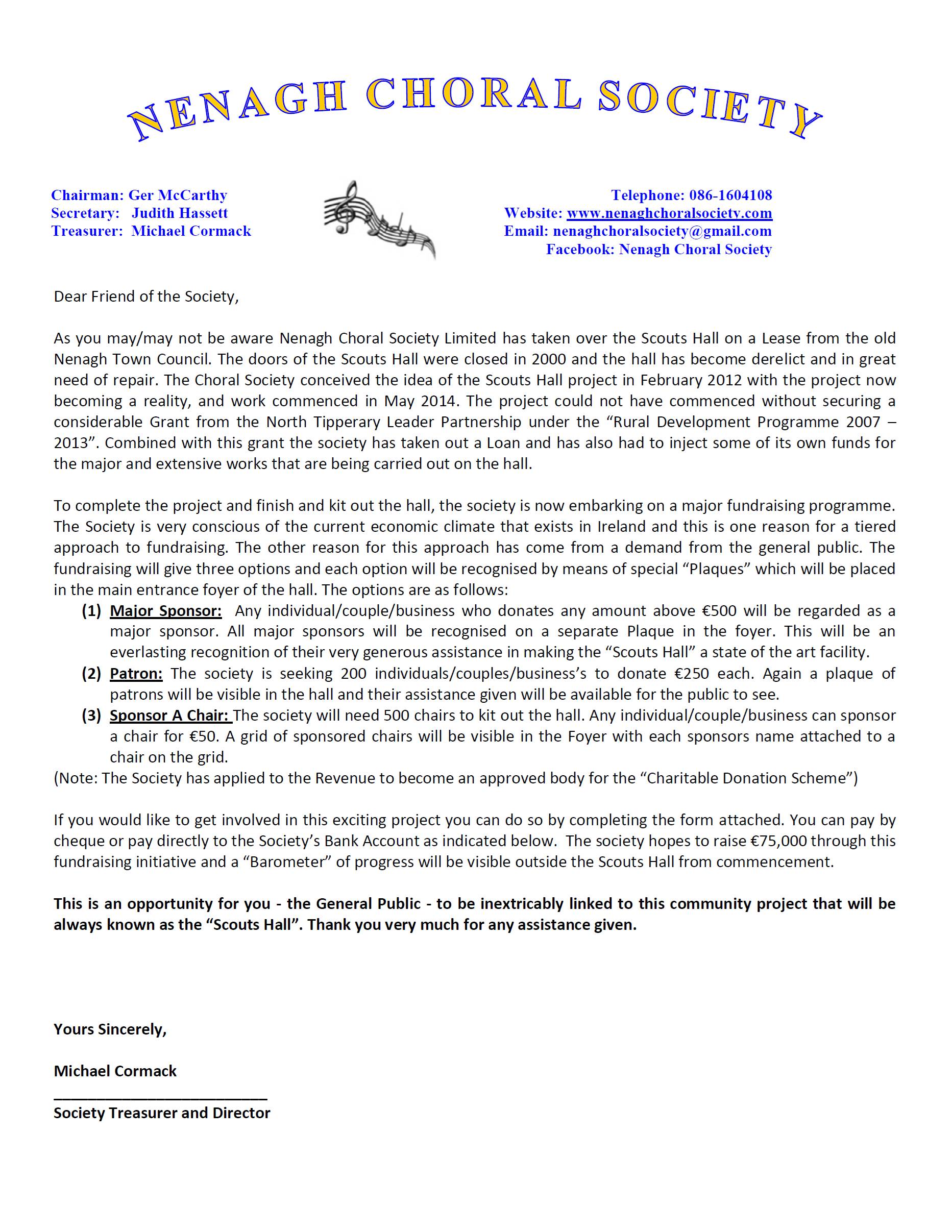 Letter from NCS Treasurer on how you can support us